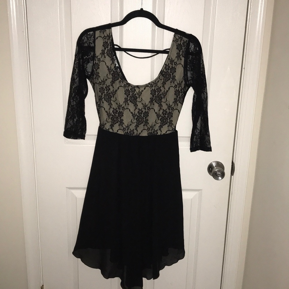 Mid length flowy black lace dress
